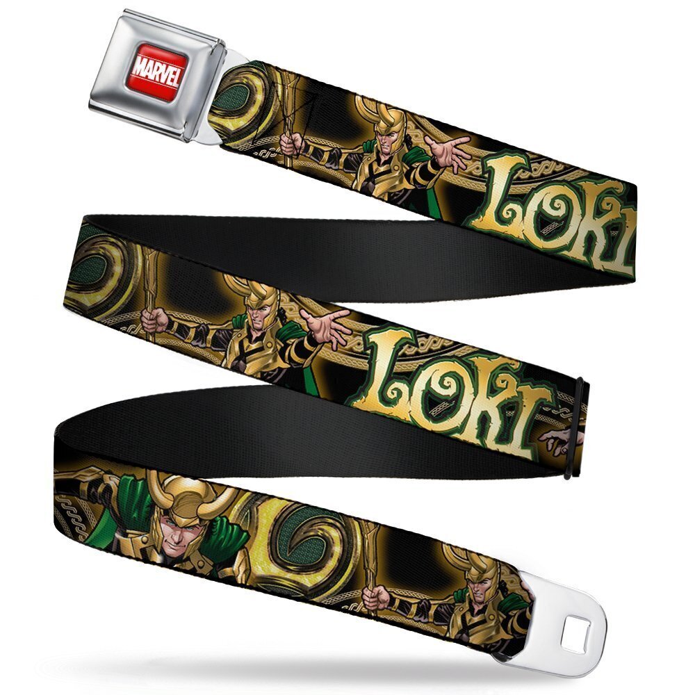 2184 Seatbelt Belt - LOKI Poses Black/Gold/Green - 1.0" Wide - 20-36 Inches
